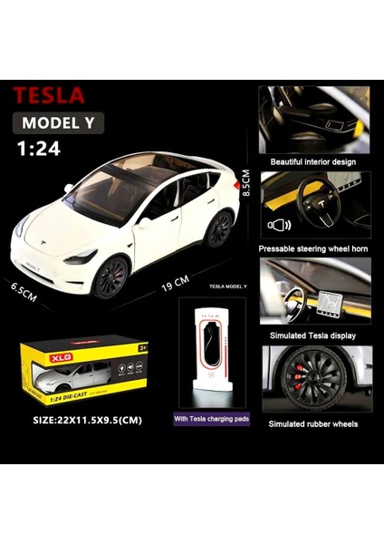 1:24 Ölçekli Model Y Alaşım Araba Modeli Çocuklar Için Döküm Oyuncak Araçlar, Tesla Araba Modeli, Işıklı ve Müzikli Geri Çekilebilir Alaşım Araba, Yetişkinler ve Çocuklar Için Hedi (Yurt Dışından)