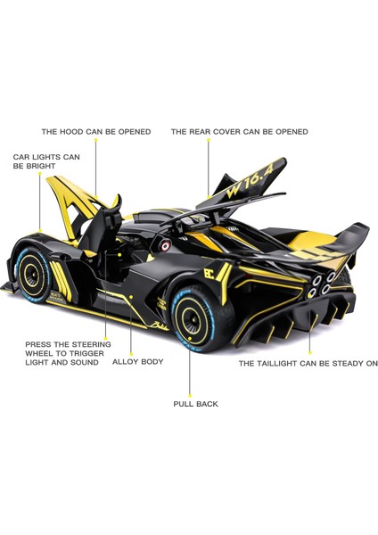 Bugatti Için Oyuncak Araba Modeli 1:24 Bugatti Bolide Alaşımlı Pres Döküm Araba Oyuncak ile Işıklar ve Müzik ile Uyumlu, Geri Çekin Araba Oyuncakları Çocuklar Için Erkek Kız Hediye (Yurt Dışından) modelleri