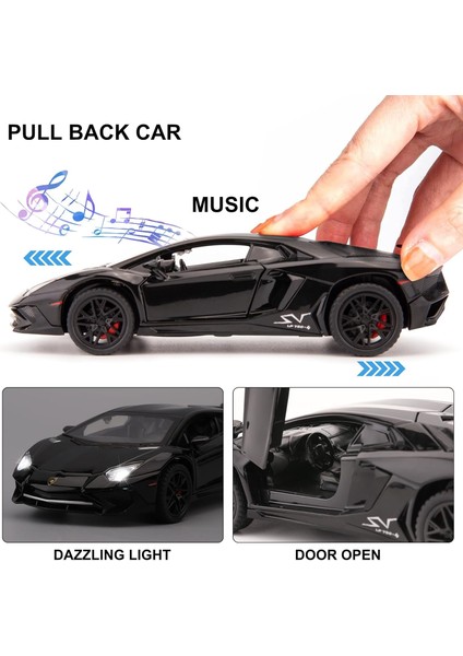 1:32 Lamborghini LP750 Modeline Uyumlu Çocuklar Için Sesli ve Işıklı Geri Çekilebilir Araba Oyuncak Araba Erkek Kız, Metal Gövde, Kapı Açık, Siyah (Yurt Dışından) modelleri