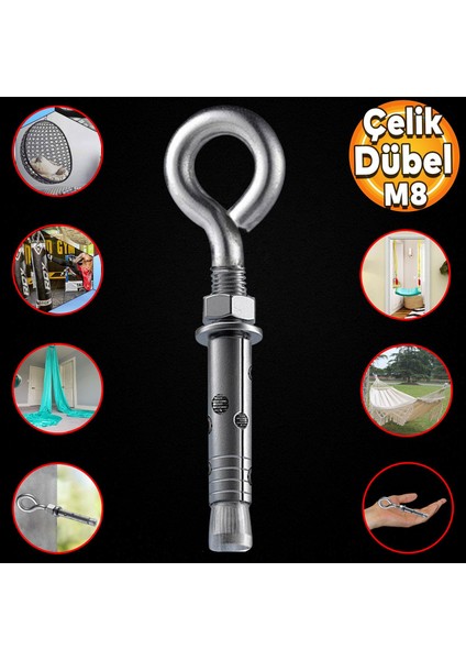 Kancalı Çelik Dübel Salıncak Boks Torbası Avize Için Gömlekli Kapalı Ağız Kanca M8