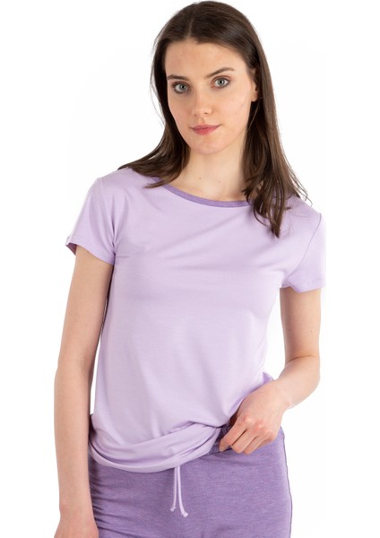 -Bisiklet Yaka Kısa Kollu Likralı Viskon T-Shirt Cindy