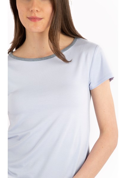 -Bisiklet Yaka Kısa Kollu Likralı Viskon T-Shirt Cindy