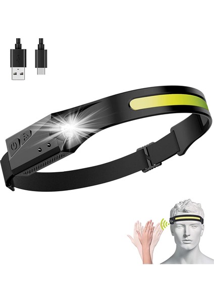 LED Cob Far, Şarj Edilebilir Far Ipx6 Su Geçirmez 230 ° Geniş Işın Hareket Sensörü Kafa Lambası, Ayarlanabilir Kafa Bandı Koşu, Kamp, Yürüyüş Için Açık Su Geçirmez Kafa Işığı (Yurt Dışından)