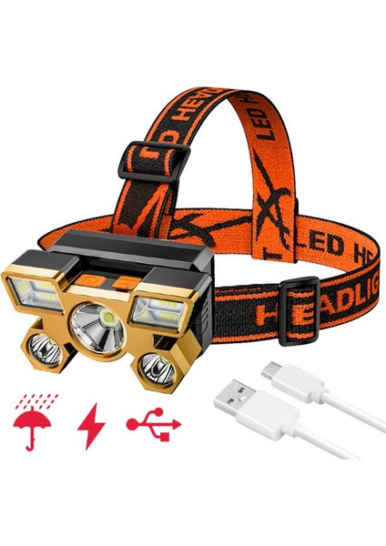 Süper Parlak 5 LED Far Su Geçirmez USB Şarj Edilebilir Taşınabilir El Feneri Fener Far Açık Kamp Far (Yurt Dışından)