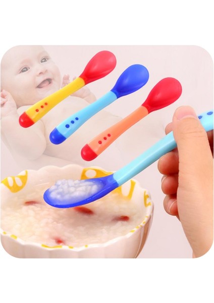 Güvenlik Çocuk Yemek Takımı Silikon Kaşık Bebek Besleme Kaşıkları Yürümeye Başlayan Sofra Takımı Erkek Sıcaklık Algılama Kaşık Gıda Eşyaları (Yurt Dışından)