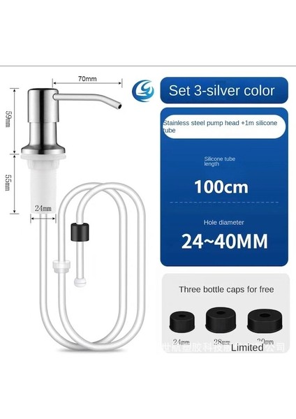 Gümüş BB-304 Paslanmaz Çelik Lavabo Sabunluk Pompa Kafası Uzatma Silikon Tüp Banyo El Yıkama Temizleme Sabunluk (Yurt Dışından)