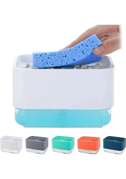 Beyaz-Çoklu Sabun Pompalı Dağıtıcı Kutusu Mutfak Bulaşık Sıvı Sabun Basın Kutusu Sünger Tutucu Ile Ev Temizleyici Konteyner 330 ml (Yurt Dışından)