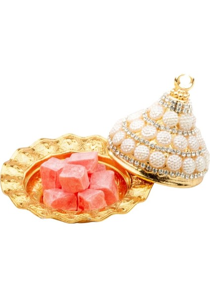 Boncuk ve Swarovski Taşlı Lokumluk Kahve Yanı Çikolatalık Drajelikkubbeli No.2 Sarı