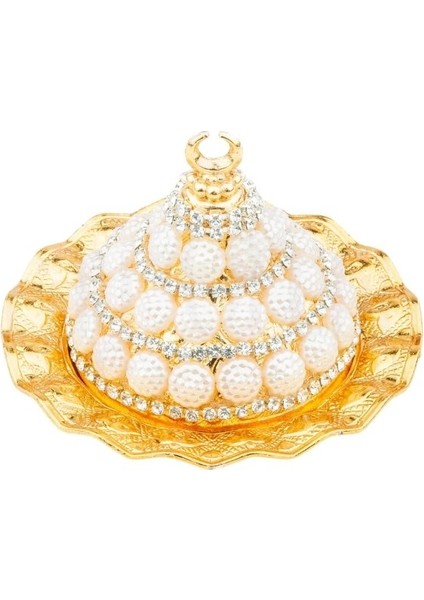 Boncuk ve Swarovski Taşlı Lokumluk Kahve Yanı Çikolatalık Drajelikkubbeli No.2 Sarı