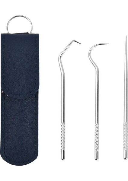 Mavi Stil 3 Adet Kürdan Seti Paslanmaz Çelik Kürdan Metal Diş Ipi Yeniden Kullanılabilir Kürdan Taşınabilir Saklama Çantası Diş Temizleme Aracı (Yurt Dışından)
