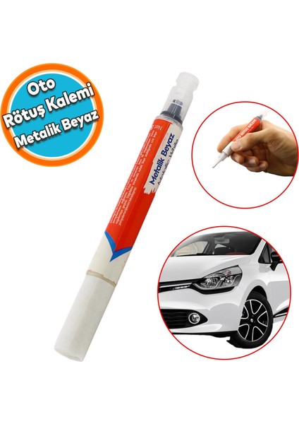 Oto Rötuş Kalemi 5 ml Araç Kaporta Tampon Çizik Giderici Fırça Yenileme Metalik Beyaz Renk Boya