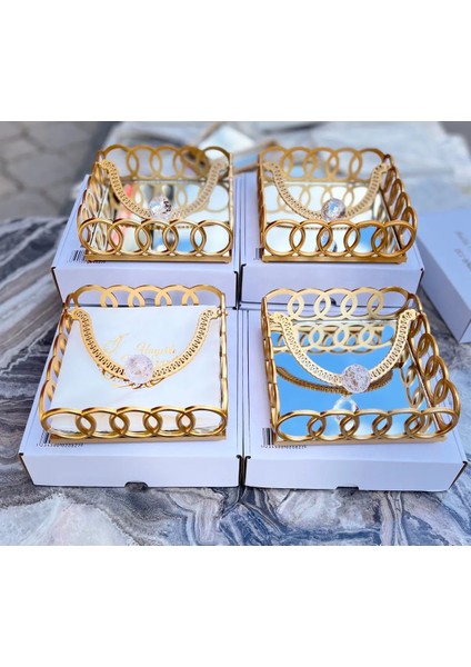 1 Adet Kare Cam Aynalı Plastik Gold Taşlı Peçetelik 18CM fiyatları