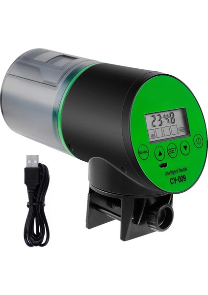 Yeşil Stil CY-009 Yyaqua LCD Ekran Şarj Edilebilir Otomatik Balık Besleyici Akvaryum Balık Tankı Otomatik Besleyiciler Zamanlayıcı ile Pet Gıda Dağıtıcı (Yurt Dışından)