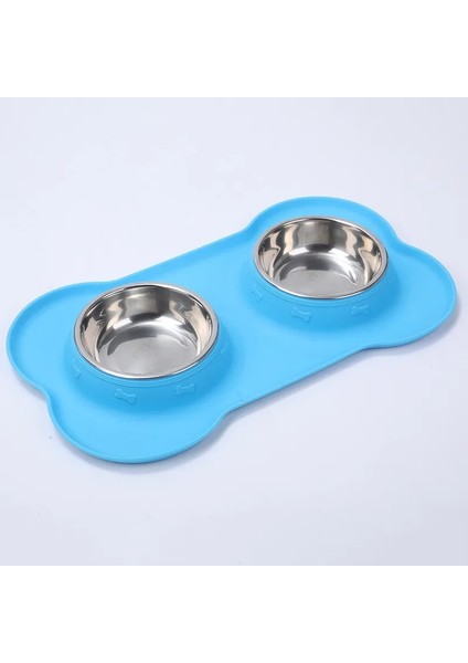Mavi Stil Nemli Yerleşimler Çift Köpek Kase Silikon Mat ile Dayanıklı Paslanmaz Çelik Su Mama Besleyici Pet Besleme Suluklar Köpekler Kediler Için (Yurt Dışından)