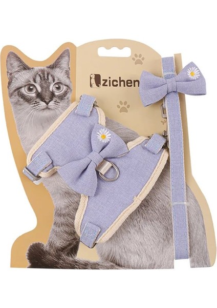 Bir Stil M Boyutu Papatya Nakış Örgü Kedi Koşum ve Tasma Seti Nefes Ayarlanabilir Evcil Hayvan Yeleği Koşum Küçük Köpekler Için Kedi Yürüyüş Koşum Takımı Halat (Yurt Dışından)