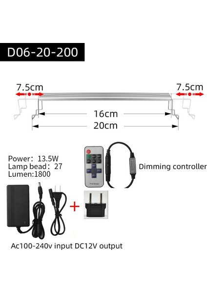 D06-20-200A Tarzı Akvaryum LED Lambaları, Micro Nano Kısaca Akvaryumlar Için Su Bitkilerinin Büyümesi Aile Için Metal Destek Tankı Gün Doğumu ve Gün Batımı (Yurt Dışından)