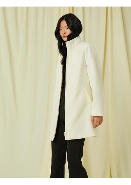 3Wak00170Ew Ekru 002 Kadın Polyester Outerwear Kaban
