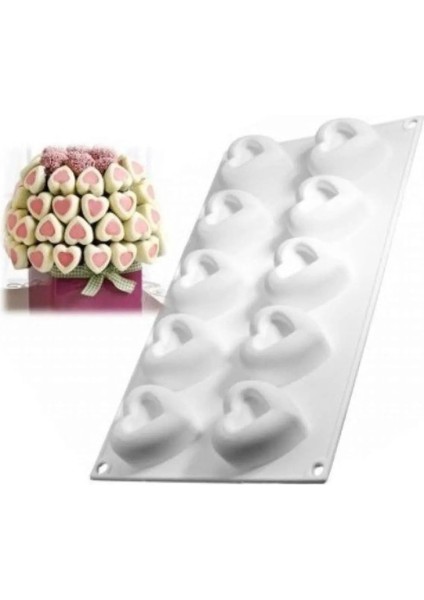 Silikon Kek Kalıbı 10 Lu Dolgulu Kalp 30X17,5 cm modelleri