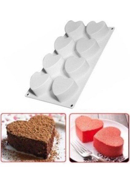 Silikon Kek Kalıbı 8 Li Büyük Kalp 30X17,5 cm