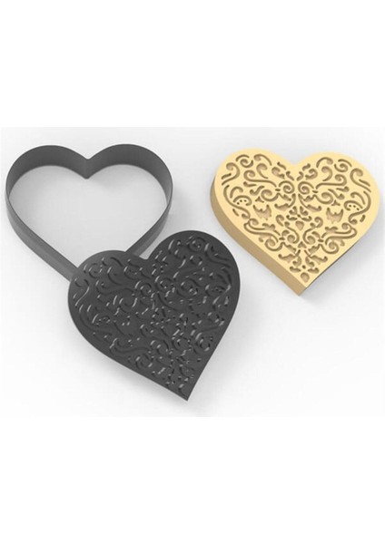 Kurabiye Damga & Kesici Set Kalp Süslü 7,1 cm x 7,8 cm x 1,9 cm