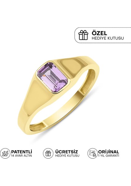 14 Ayar Altın Ametist Taşlı Baget Yüzük