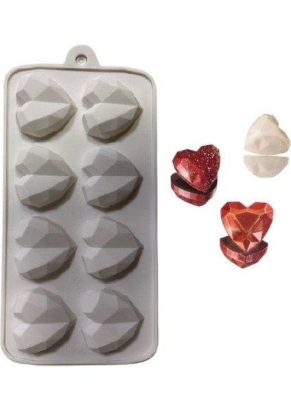 Silikon Çikolata Kalıbı Elmas Kalp 4x4 cm