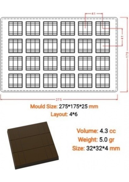Polikarbon Çikolata Kalıbı Çizgili Madlen 24 Lü
