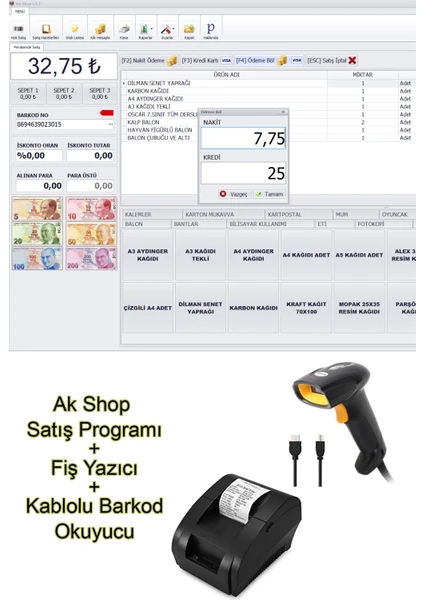 Pazar Timi Barkod Satış Sistemi & Market Programı (3'lü Set)