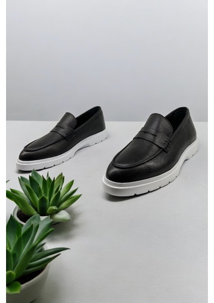9097 Hakiki Deri Siyah Casual Günlük Erkek Ayakkabı