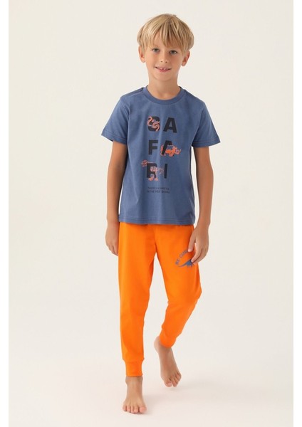 %100 Pamuk Kısa Kol Erkek Çocuk Pijama Takım 3366