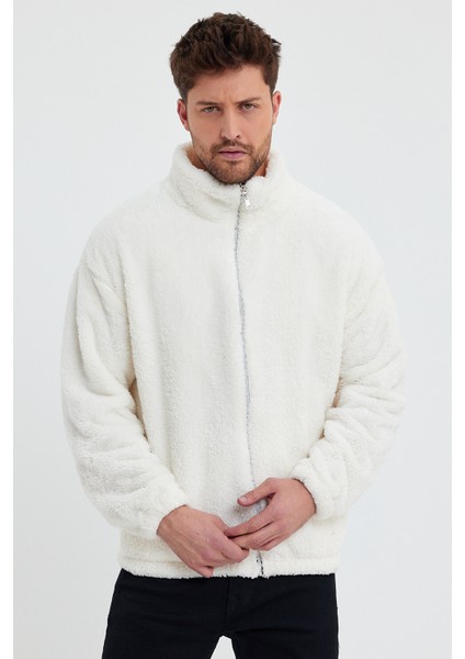 Beyaz Erkek Hırkası, Fermuarlı Hırka, Peluş Hırka, Oversize Hırka modelleri