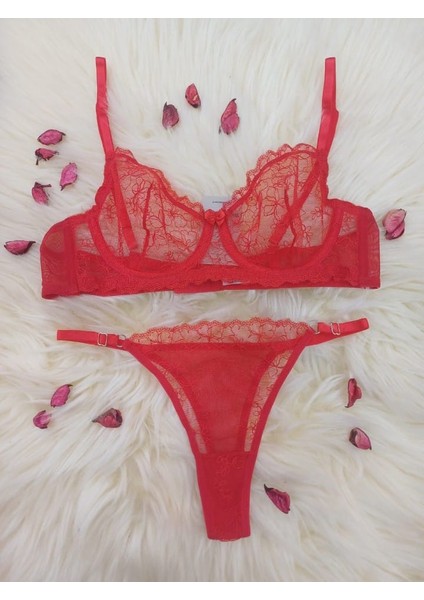 Çiçek Desenli Balenli B Cup Tül Brode Takım