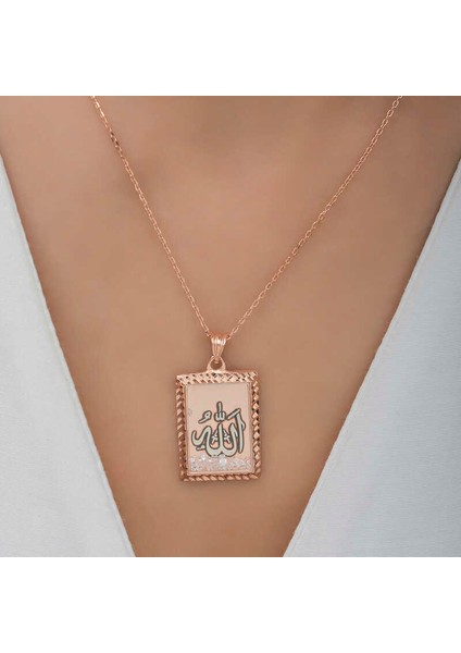 Gümüş Rose Allah Yazılı Kadın Kolye modelleri