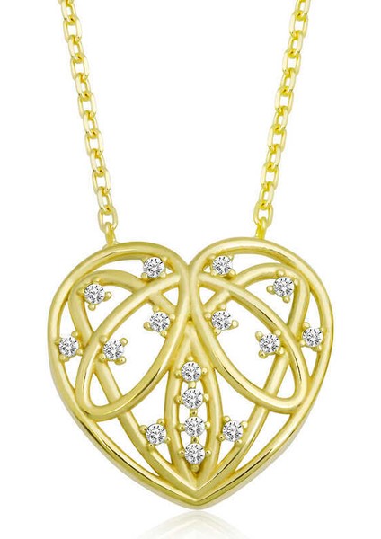 Gümüş Gold Bombeli Kalp Kadın Kolye