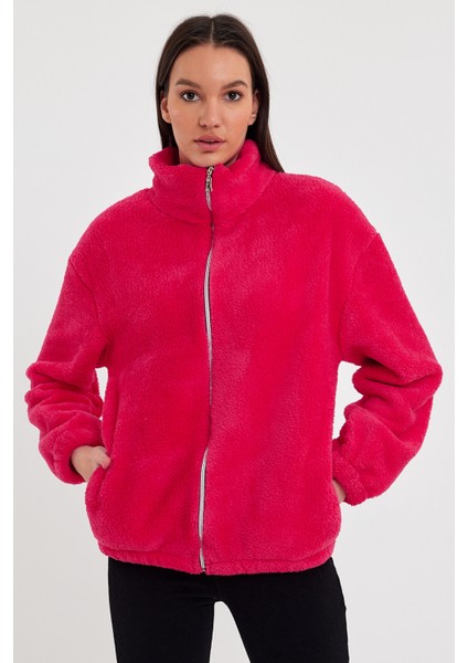 Fuşya Kadın Hırkası, Fermuarlı Hırka, Oversize Hırka, Peluş Hırka modelleri