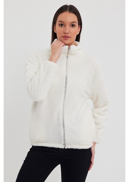 Beyaz Kadın Hırkası, Fermuarlı Hırka, Oversize Hırka, Peluş Hırka modelleri