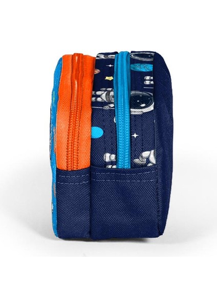 Iki Bölmeli Kalem Çantası Lacivert Mavi Astronot Desenli fiyatları