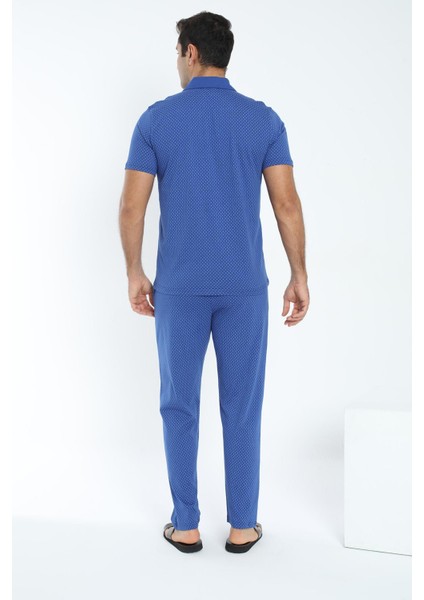 Erkek Kısa Kol Önden Düğmeli Indigo Pijama Takım C6T0N59