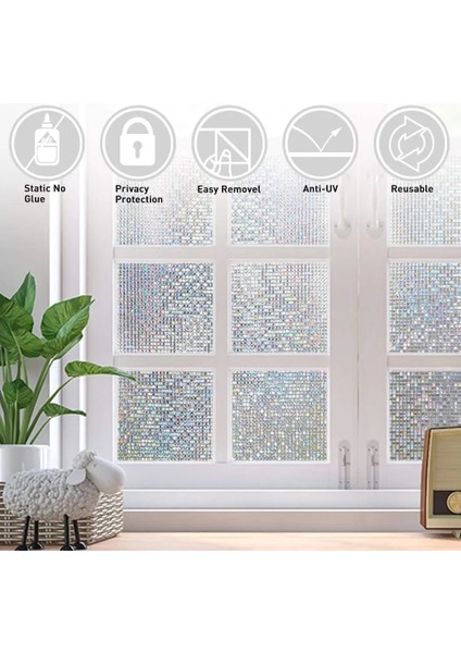 Mor Tarzı 30X100CM Cam Filmi Gizlilik Vitray Gökkuşağı Statik Sarılmak 3D Dekor Hiçbir Tutkal Çıkarılabilir Kendinden Yapışkanlı Anti Uv Pencere Etiketi Cam Için (Yurt Dışından)