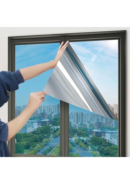 Mavi-Gümüş Tarzı 40X300CM Pencere Gizlilik Filmi, Tek Yönlü Ayna Filmi Gündüz Anti Uv Güneş Engelleme Isı Kontrolü Yansıtıcı Cam Tonu Etiket Ev Ofis Için (Yurt Dışından)