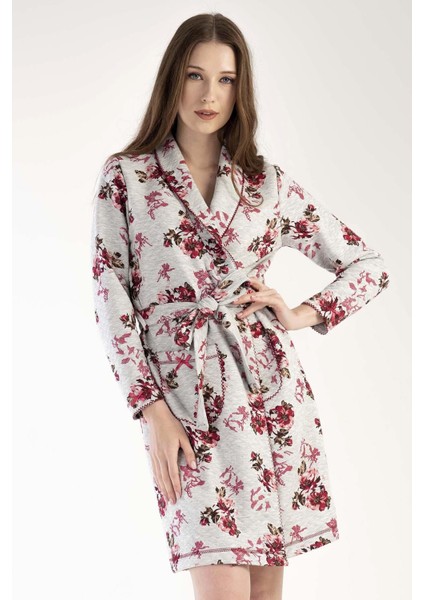 Kadın Uzun Kol Kapitone Gri Melanj Sabahlık C4T0N1303