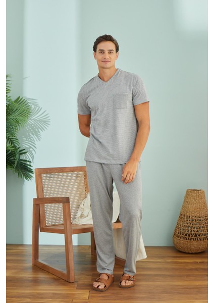 Erkek Kısa Kol Gri Pijama Takım C3T7N49 fırsatları
