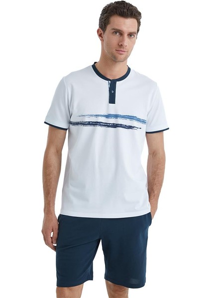 Erkek Kısa Kol Şortlu Beyaz Pijama Takımı C6T9N4O04