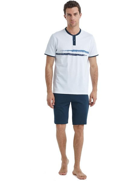 Erkek Kısa Kol Şortlu Beyaz Pijama Takımı C6T9N4O04