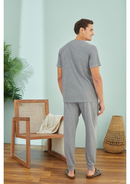 Erkek Kısa Kol Gri Melanj Pijama Takım C1T6N49