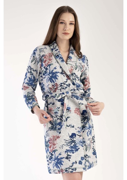 Kadın Uzun Kol Kapitone Gri Melanj Sabahlık C2T0N1303