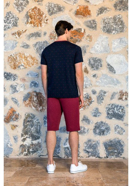 Erkek Kısa Kol Bordo Siyah Şortlu Pijama Takım C4T1N54Y42