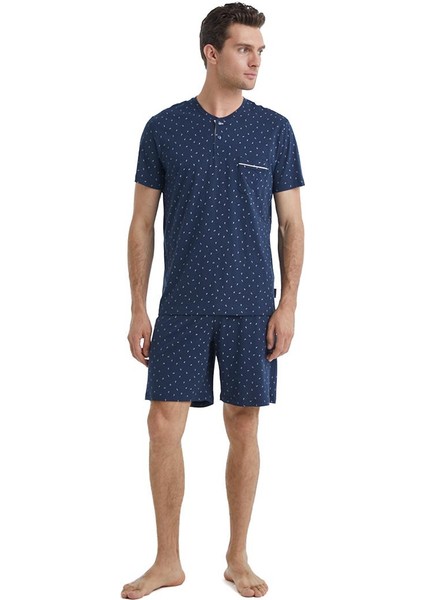 Erkek Kısa Kol Şortlu Lacivert Pijama Takımı C7T4N5O04