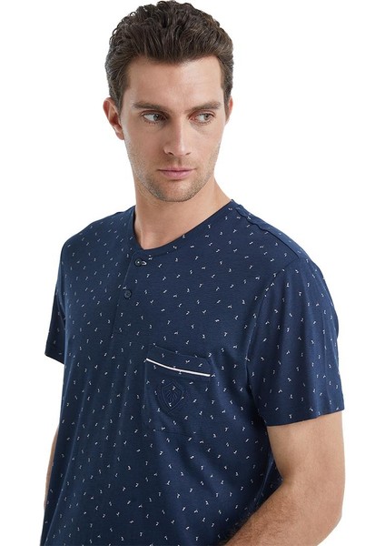Erkek Kısa Kol Şortlu Lacivert Pijama Takımı C7T4N5O04