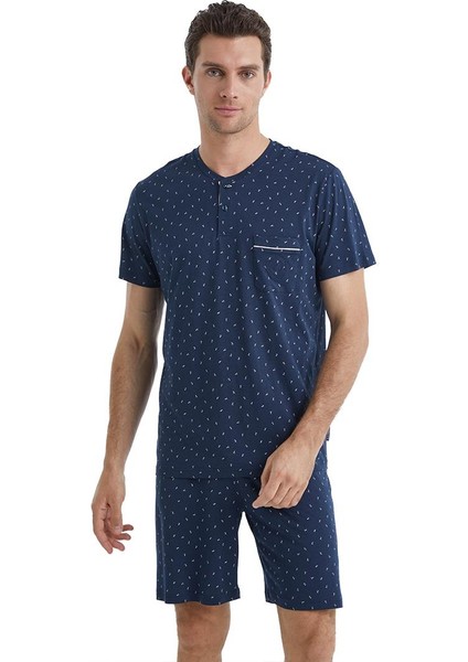 Erkek Kısa Kol Şortlu Lacivert Pijama Takımı C7T4N5O04